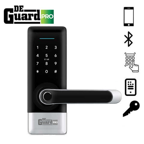 DeGuard Pro - Premium Electronic Keyless Entry Smart Lever Set - H1B - Hotel / Multifamily - Bluetooth / Fingerprint / RFID / Wi-Fi - IP55 (Silver | Black)