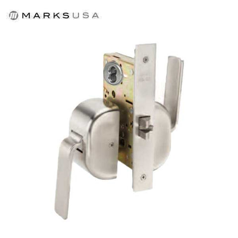 Marks USA - 5PD - LifeSaver Single Cylinder Mortise Behavioral Health Paddleset - Push / Pull - Anti-Ligature - Dormitory - 2-3/4" Backset - Right-Handed - Satin Stainless - Grade 1