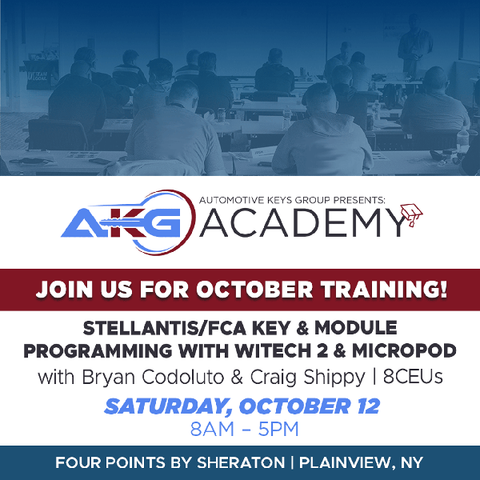 Hands-On In-Person Training - Stellantis / FCA Key & Module Programming With Witech 2 & Micropod - 8 CEU Credit Hours - October 12th, 8AM – 5PM - Plainview, NY