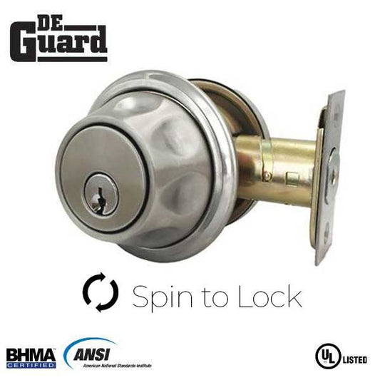 Premium Single Cylinder "Spin To Lock" Deadbolt - Satin Chrome - Grade 3 - SC1 - UHS Hardware