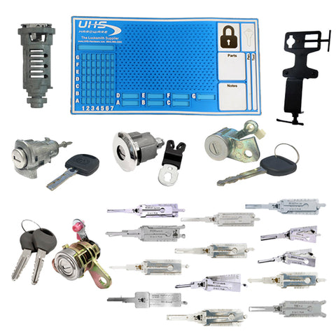 Automotive Lishi - Training Starter Pack - (Bundle of 13 Lishis & 5 Cylinders) - FREE Pinning Mat & Training Vice - UHS Hardware